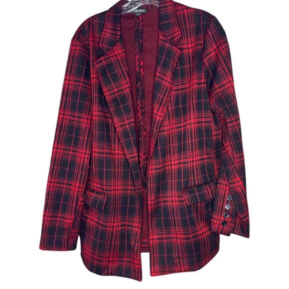 Wild Fable Red/Black Plaid Sweatshirt Blazer Collar Button Sleeves Sweatshirt - Picture 1 of 5